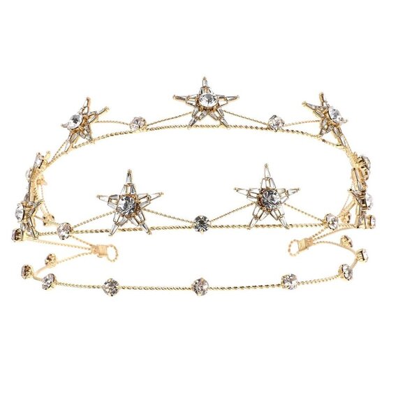 Gold Rhinestone Star Crown Alloy Hairband Bridal Tiara Wedding Jewelry for Women main image 9